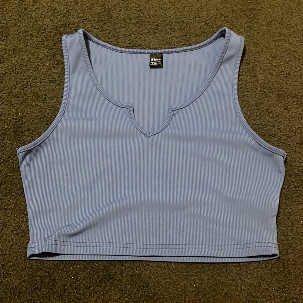 Blue Ribbed Crop Top